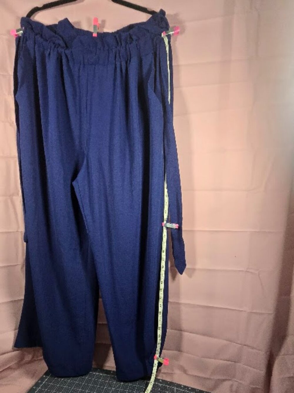 Navy Blue Paperbag Waist Wide-Leg Pants